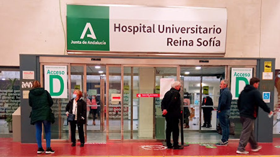 pacientes en la entrada del hospital Reina Sofía 